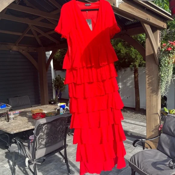 mini women's red dress Carabella Red High-Neck Short-Sleeve Mini Dress  Club L London